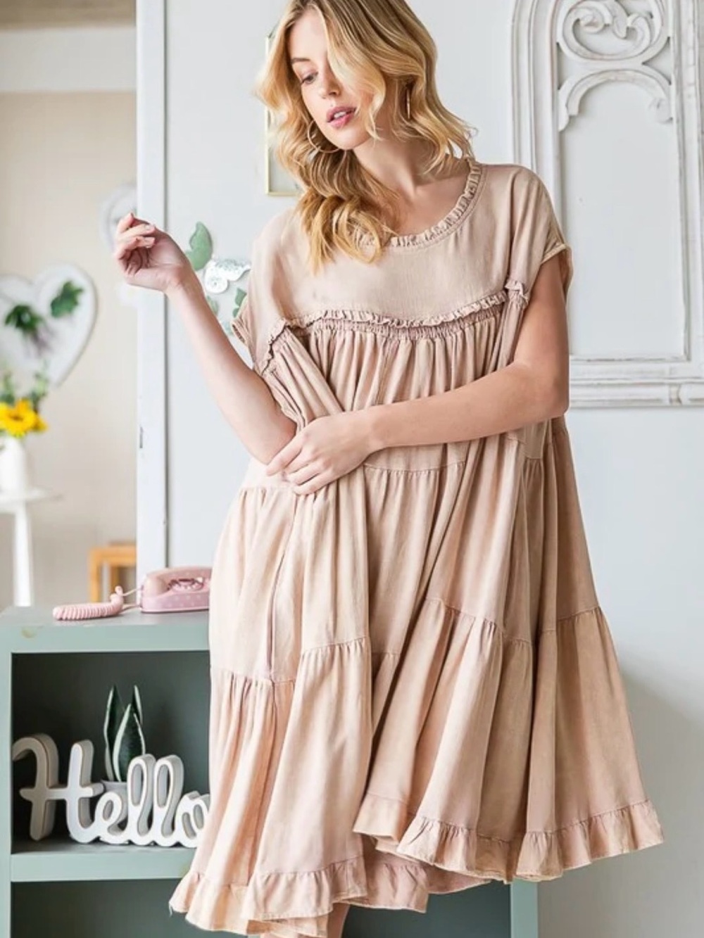 Oli & Hali WASHED TIERED RUFFLE HEM BABYDOLL MINI DRESS M - Picture 2 of 9